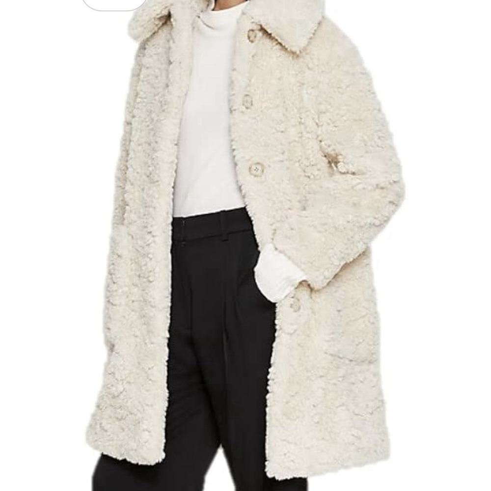 Club Monaco Women's Faux Fur‎ Coat Creme Size Large Mid Length